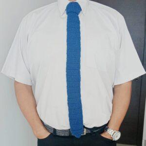 Corbata azul tejida crochet / Única