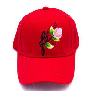 Gorra roja pintada a mano flor / Martha Decoraciones