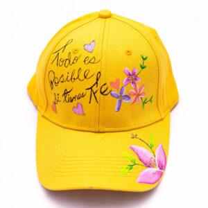 Gorra amarillo pintada a mano flor / Martha Decoraciones