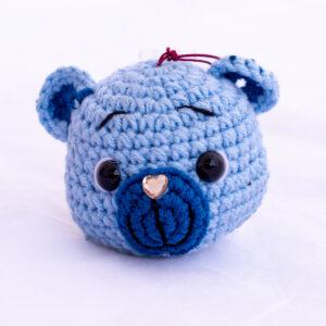 Muñeco Amigurumi llavero cabeza oso azul / More´s