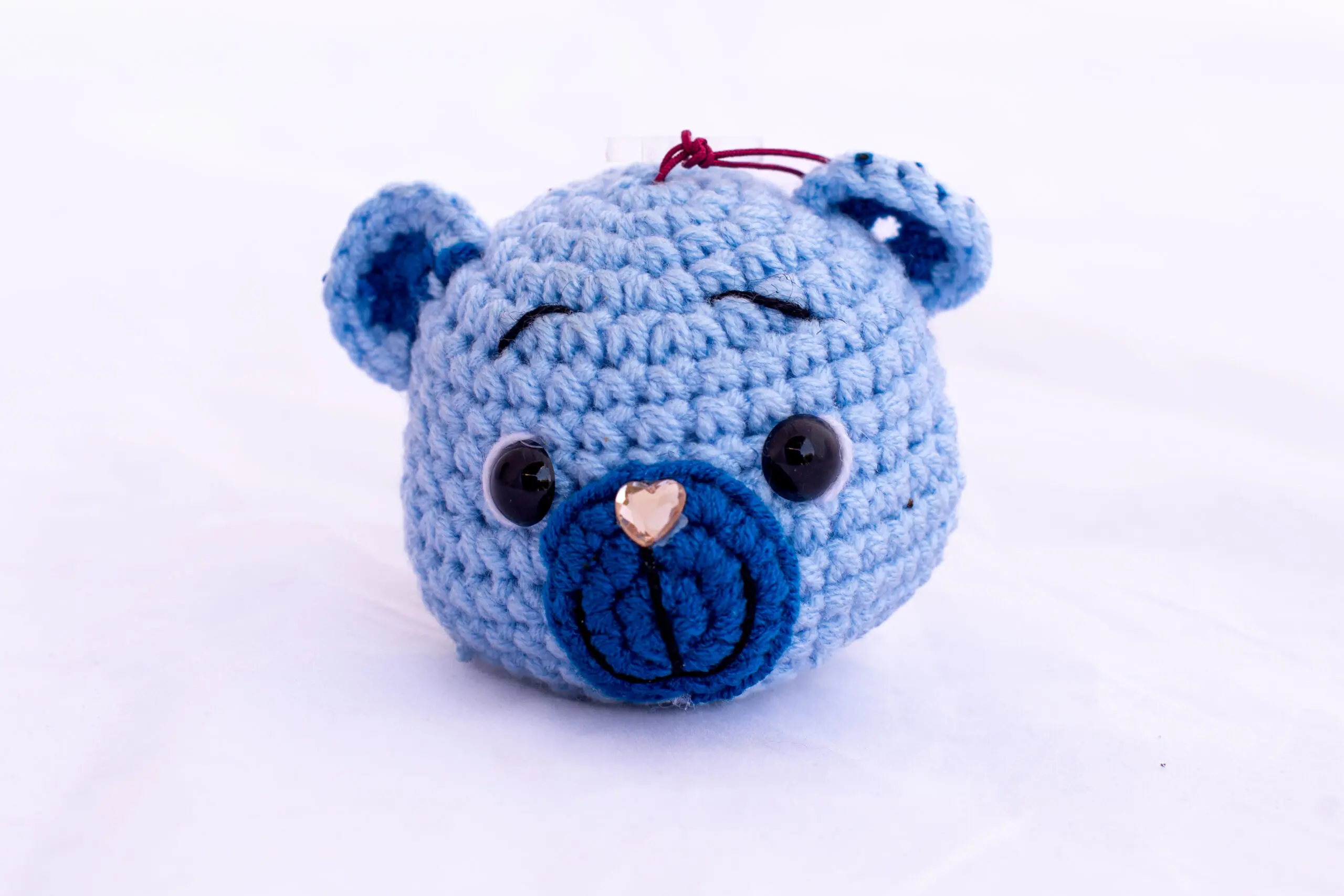 Muñeco Amigurumi llavero cabeza oso azul / More´s